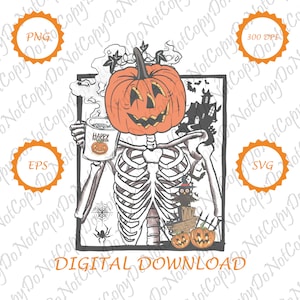 Skelette Halloween SVG | Kaffeetasse Skelett Png | Lustiges Dead Inside sarkastisches Shirt | Happy Halloween Png | Halloween Sweatshirt