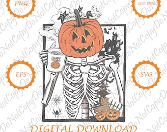 Skelette Halloween SVG | Kaffeetasse Skelett Png | Lustiges Dead Inside sarkastisches Shirt | Happy Halloween Png | Halloween Sweatshirt