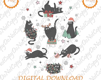 Weihnachten Schwarze Katze Png | Schwarzes Katzen Shirt | Katzenliebhaber Weihnachtsgeschenk | Digitaler Sofort-Download | Weihnachten Png | Lustige Katze Weihnachten Png
