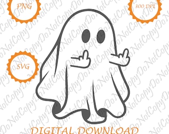 Schattig spook SVG | Halloween-png | SVG en PNG | Spookachtig seizoen SVG | Spook clipart | Digitale download | Middelvingergeesten | Geest illustraties