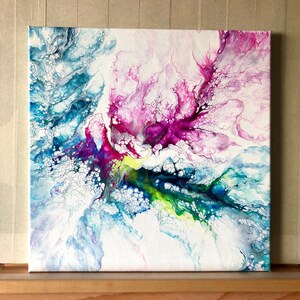 Electric Garden: Abstract Acrylic Pouring on Canvas (40x40 cm)