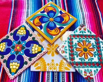 4-Pack Mexican Talavera Tile Coasters - Fiesta Set