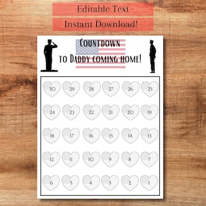 Sjabloon voor militaire vader Homecoming Countdown, INSTANT DOWNLOAD, bewerkbare 30 dagen Marine Dad Coming Home-grafiek