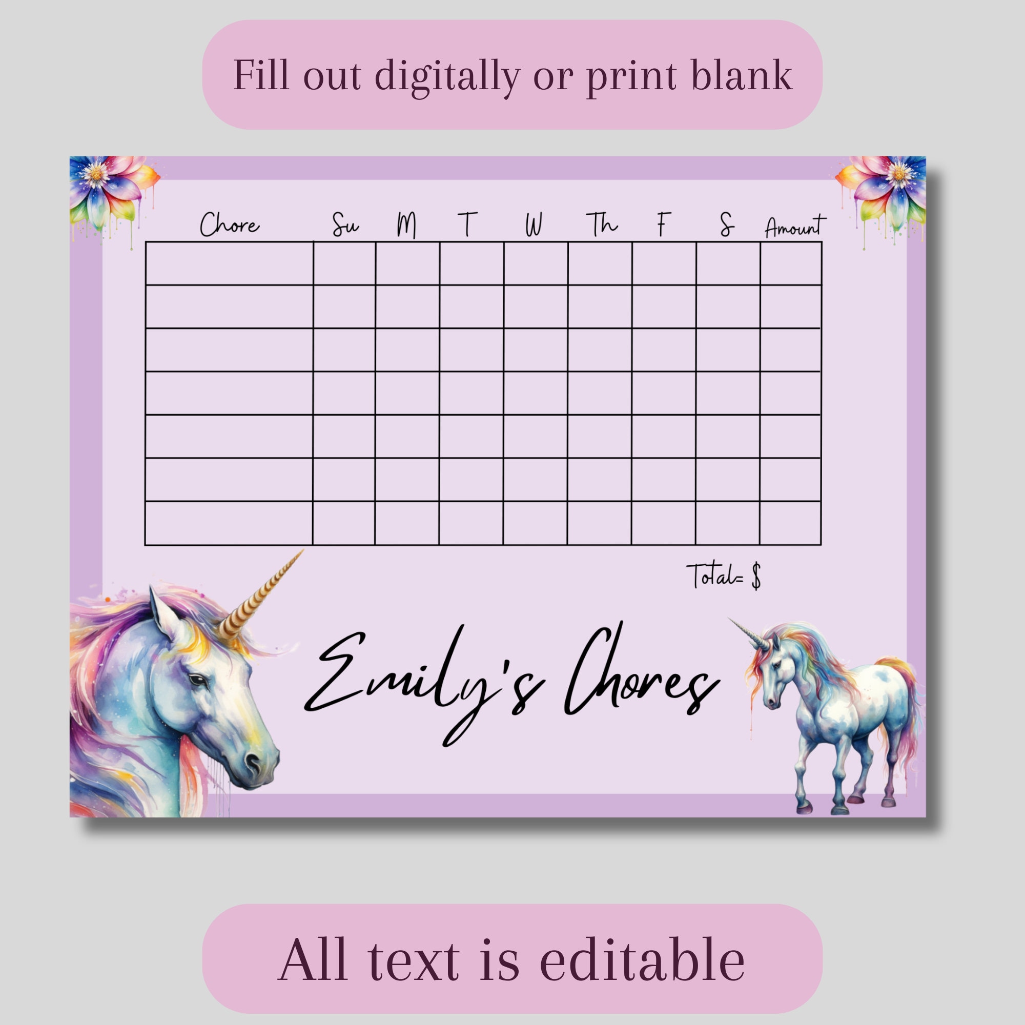 Kid's Chore Chart Template INSTANT DOWNLOAD Editable - Etsy