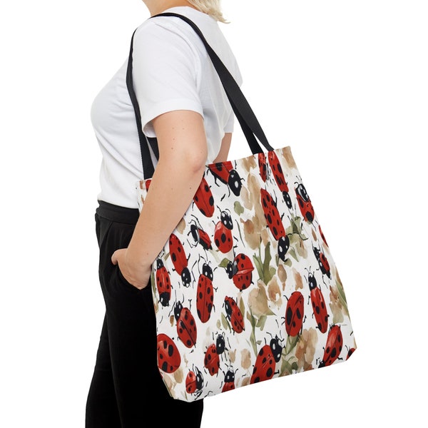 Ladybug Pretty Fine Art Print Tote Bags, All Over Print Tote, Sac fourre-tout, Ladybug Ladybird Book Shopping Market Tote Bag, Lady Bug Lover Gift