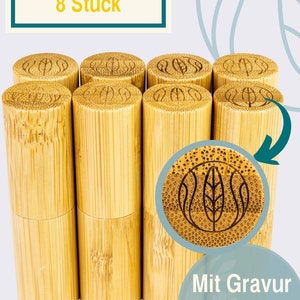 Lippenstifthülsen leer aus Bambus mit Gravur, 8 Stück, 4,5 ml, Lippenbalsam selber machen Hülle mit Geschenkbox