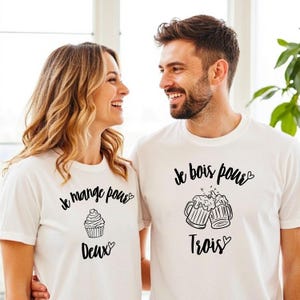 T-shirt duo voor zwangerschapsaankondiging / Ik eet voor twee en ik drink voor drie / Zwangerschapsaankondiging duo - man en vrouw