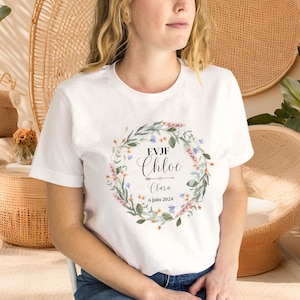 Personalisiertes Blumen-EVJF-T-Shirt | Personalisiertes EVJF-T-Shirt, zukünftige Braut, Blumenkronen-T-Shirt, EVJF-Team-Braut-T-Shirt