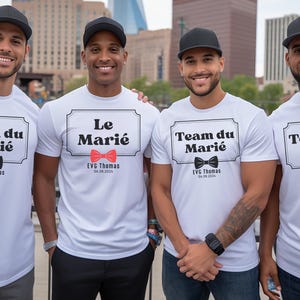 T-shirt EVG "Team de…"｜Team Du Marié, Tee-Shirt Personnalisé EVG, T-shirt Futur Marié, Enterrement vie de garçon Gentleman, "Le Marié"