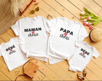 T-shirt Famille Assorti - Cadeau Personnalisé pour Papa, Maman et Bébé - Ensemble Famille d'Amour - Duo ou Trio à Composer