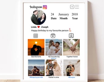 パーソナライズされたInstagramフォトコラージュプリント：カップル向けギフト（デジタルダウンロード）