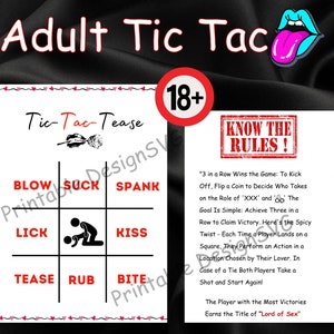 Adult Tic Tac toe for couple, Kinky game, Printable card games, Date Night Games, Romantic Couple card Game, dirty game for couple