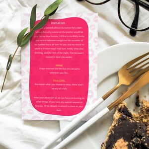 Tarjeta de cita nocturna Tarjeta de invitación de juego previo, Invitación de noche de cita de pareja, ideas de citas lindas, Tarjeta de propuesta, Invitación de descarga instantánea