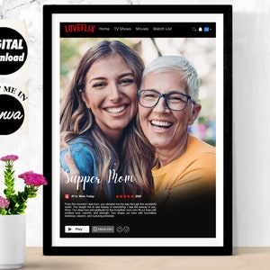 Gepersonaliseerde film Flix-posterafdruk van je foto, filmserie koppelcadeau, jubileumcadeau, aangepast cadeau voor bestie, bruiloftscadeau,