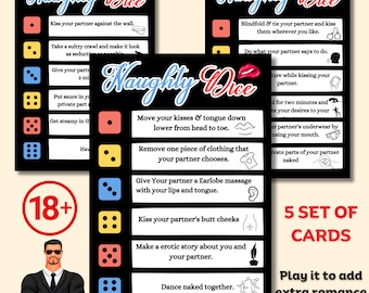 Juego de pareja, juego de 5 cartas imprimibles de dados sucios para adultos, juegos de citas solo para adultos, juego de cartas para parejas románticas, temas para iniciar conversaciones