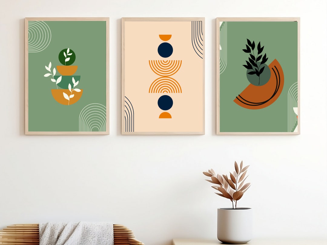 Mid Century Modern Wall Art Sage Green Wall Art Sage Green Etsy