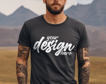 Dark Grey Heather Bella Canvas 3001 Mockup, T-Shirt Mockup, Mens t-shirt Mockup, Male Model Mockup, Nature, Dark Grey Tshirt Mock Up