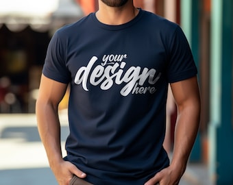 Navy Bella Canvas 3001 Mockup, T-Shirt Mockup, Mens t-shirt Mockup, Male Model Mockup, Navy Tshirt Mock Up