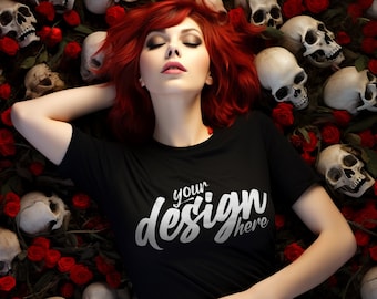 Black BELLA CANVAS 3001 Halloween Mockup, BC3001 Halloween T-Shirt Mockup, Womens T-shirt Mockup, Bella Canvas Mockup, Black Tshirt Mock Up