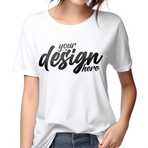 White BELLA CANVAS 3001 Mockup, Bella Canvas Mockup, T-Shirt Mockup, Female Model Mockup, White Background, White 3001 Mock Up