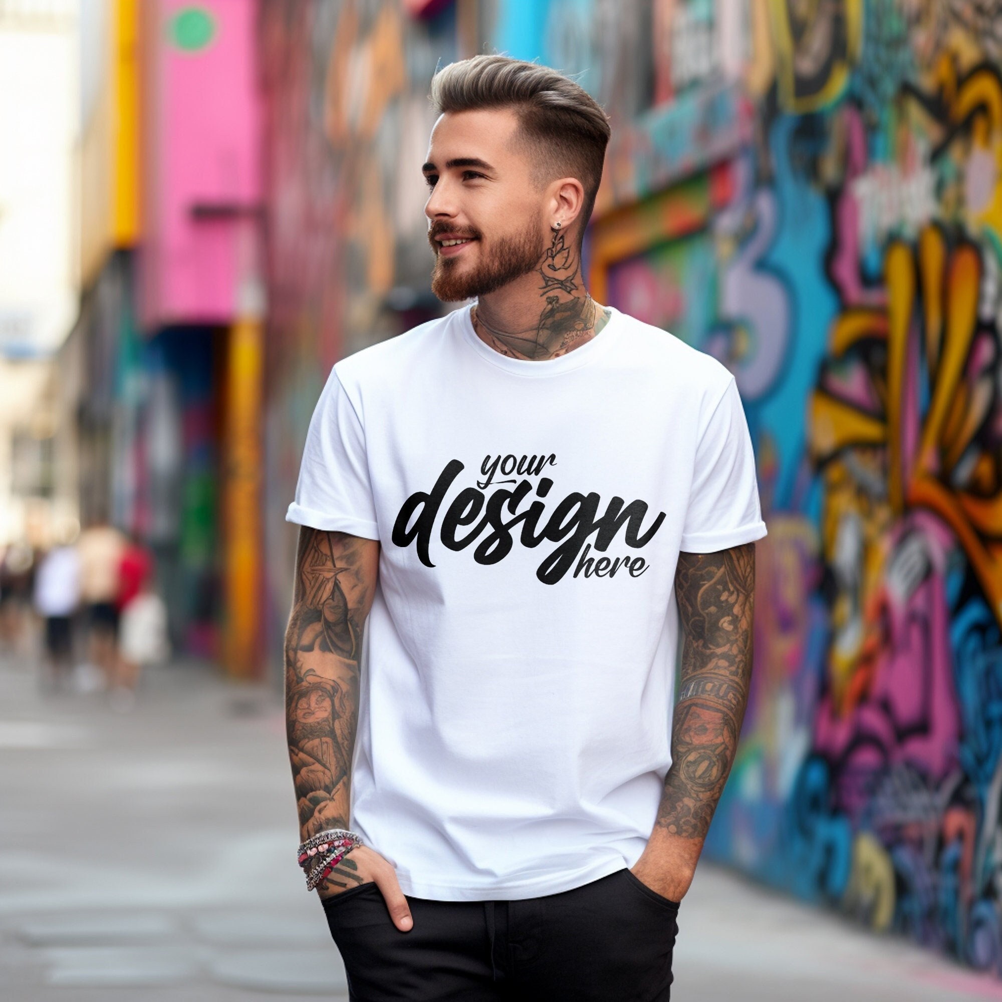 White Bella Canvas 3001 Mockup, T-Shirt Mockup, Mens t-shirt Mockup, Male Model Mockup, Tattoos, White Tshirt Mock Up