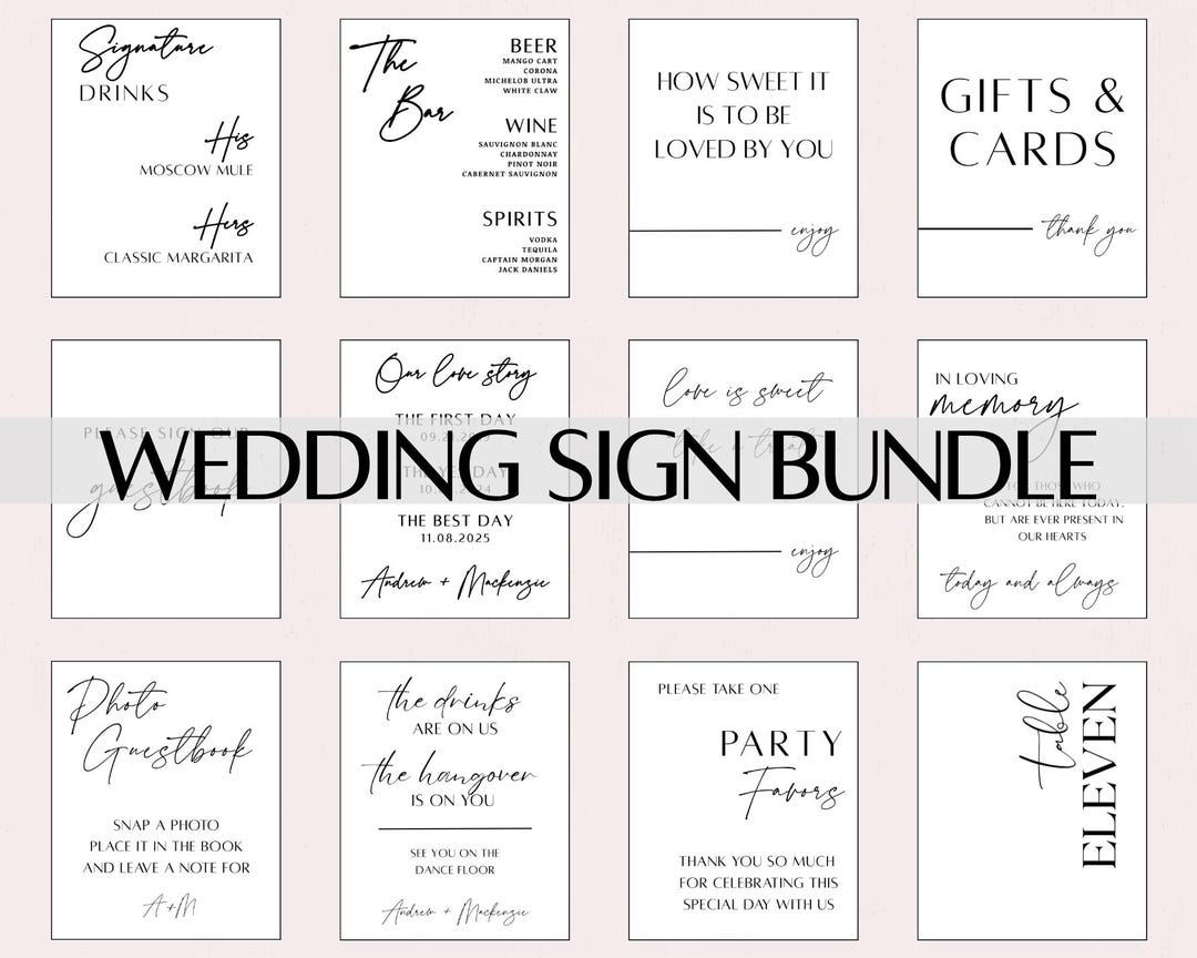 Modern Wedding Signage Bundle Editable Canva & Cricut Templates