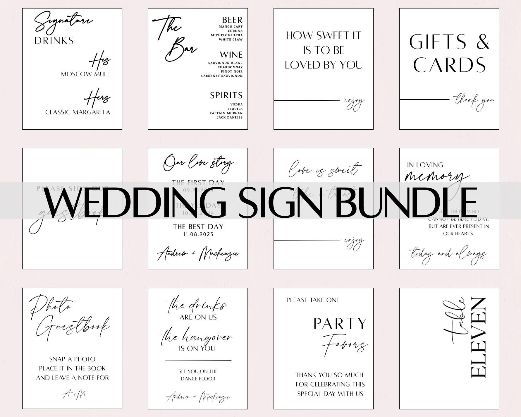 Bundel moderne bruiloftsborden: bewerkbare canva- en Cricut-sjablonen (digitale download)