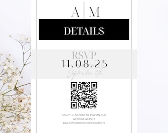 Minimalistische huwelijksuitnodigingssuite: moderne QR-code RSVP (digitale downloadbundel)