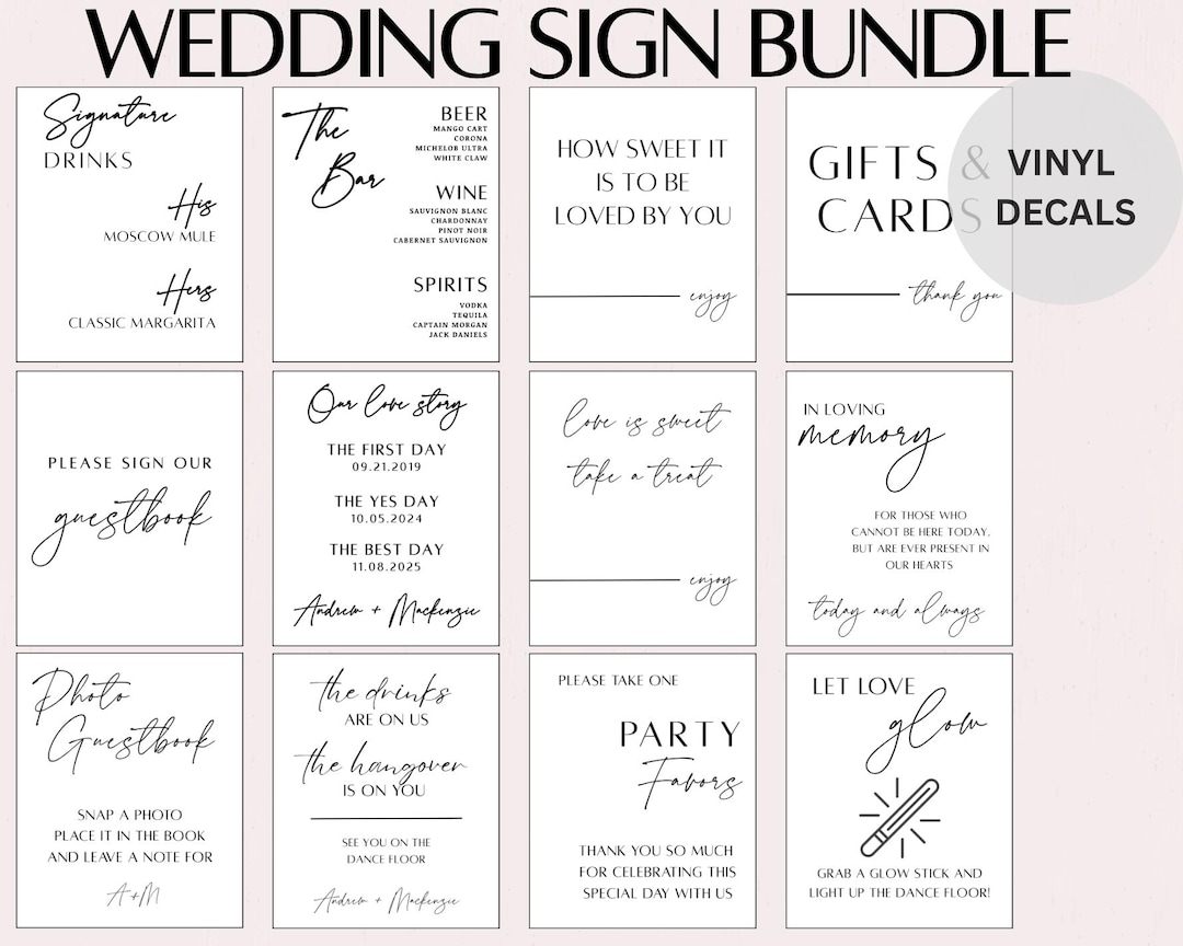 Custom Wedding Signage Decals: DIY Vinyl Lettering for Acrylic, Mirror ...