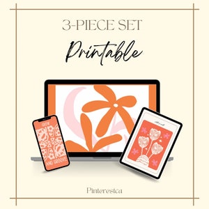 3-Piece set of colorful wall art design. Printable easy download and High quality art.  Minimalist design, Orange & Pink daily Reminder.