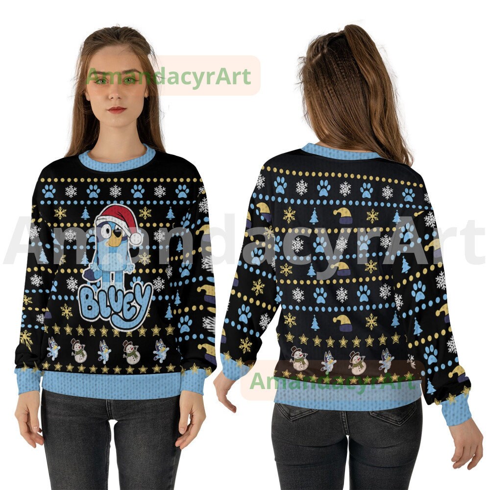 Dog Cartoon Family Ugly Sweater, Blue Dog Christmas Sweater, Kid Ugly