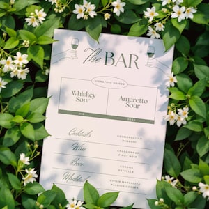 Wedding Bar Menu Sign Template, Illustrated Wedding Drink Menu, Whimsical Wedding Signage, Signature Drink, His and Hers Canva Template