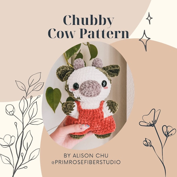 PATTERN ONLY for Chubby Cow in Overalls for Crochet Amigurumi Plush