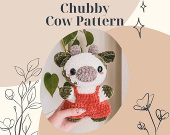 PATTERN ONLY for Chubby Cow in Overalls for Crochet Amigurumi Plush