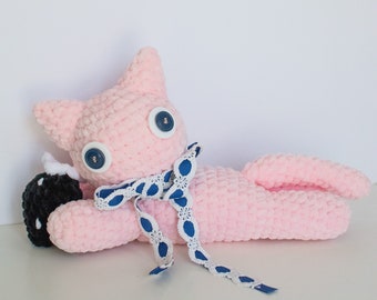 Baby Pink Buttons the Misfit Cat Crochet Plushie Amigurumi Stuffed Animal