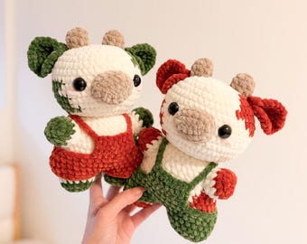 MADE TO ORDER Chubby Cow Duo Crochet Plushie Amigurumi Stuffed Animal | For Couples, Best Friends, Wife, Husband, Sisters, Brothers, Sibling
