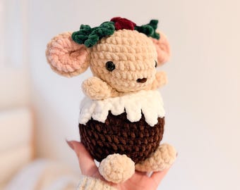 Christmas Pudding Mouse Crochet Plushie Amigurumi Stuffed Animal MADE TO ORDER