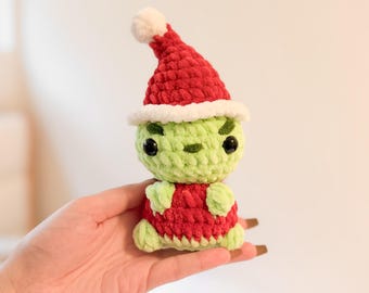 Baby Christmas Green Monster Crochet Plushie Amigurumi Stuffed Animal MADE TO ORDER | Gifting, Stock Stuffer, Custom-made Present!