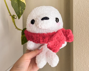 Fuzzy Holiday Seal Crochet Plushie Amigurumi Stuffed Animal