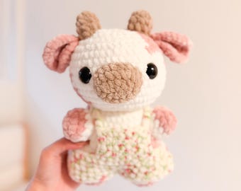 MADE TO ORDER Pink Floral Chubby Cow Crochet Plushie Amigurumi Stuffed Animal