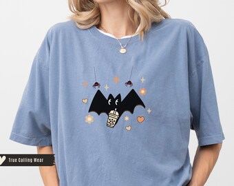 Cutecore Bat Shirt Boba Shirt Kidcore Pastel Goth Shirt 90s Shirt Pastel Halloween Y2k Baby Tee Kawaii Clothes Cute Bat Spooky