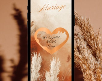 Carte à gratter digitale pampa Terracotta personnalisable - Témoin de mariage  - Annonce fiançailles - Mariage - Save the date
