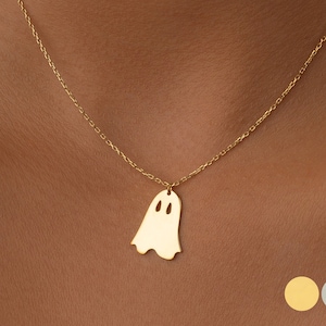 14K Gold Halloween Ghost Necklace, Minimalist Ghost Necklace, Minimalist Pumpkin Necklace, Minimalist Bat Necklace, Halloween Gift