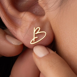 14K Gold Initial Earrings • Birthday Gift for Her • Personalized Initial Earrings • Letter Earrings • Old English Initial Earrings