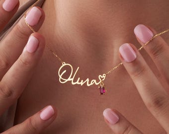 14K Gold Name Necklace with Birthstone • Personalized Name Necklace • Custom Name Necklace • Birthday Gift for Girlfriend • Christmas Gifts