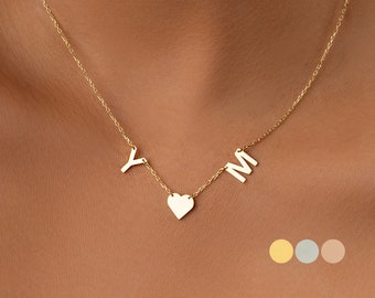 14K Solid Gold Initial Necklace, Custom Initial Necklace, Personalized Initial Necklace, Initial with Heart Necklace, Valentines Day Gift