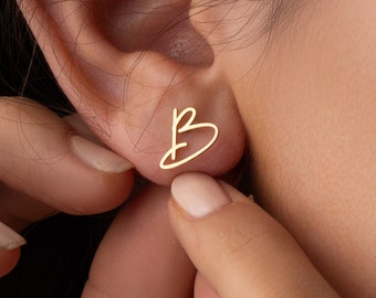 14K Solid Gold Initial Earrings • Custom Initial Earrings • Personalized Initial Earrings • Letter Earrings • Old English Initial Earrings