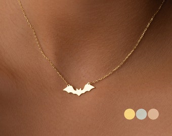 14K Solid Gold Halloween Bat Necklace, Minimalist Bat Necklace, Minimalist Pumpkin Necklace, Minimalist Ghost Necklace, Halloween Gift