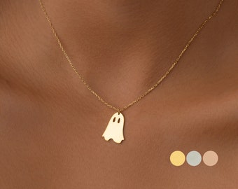 14K Solid Gold Halloween Ghost Necklace, Minimalist Ghost Necklace, Minimalist Pumpkin Necklace, Minimalist Bat Necklace, Halloween Gift