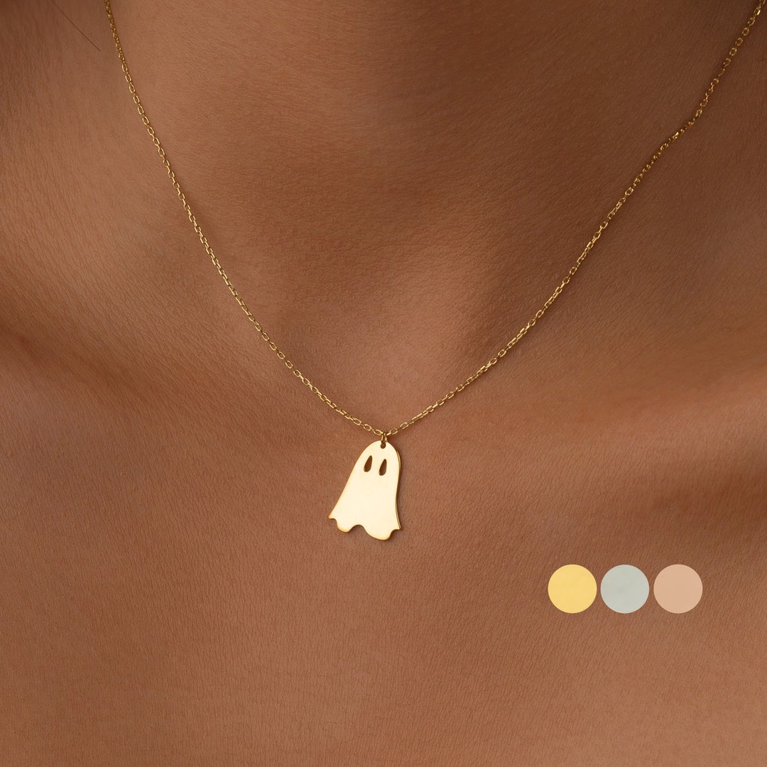 14K Gold Halloween Ghost Necklace, Minimalist Ghost Necklace ...